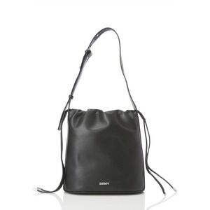 DKNY Channing Leather Drawstring Bucket Bag Black NEW